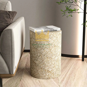 Mesa auxiliar hecha a mano con acento de nácar con diseño tradicional de incrustaciones florales para decoración del hogar OEM - Product Image 5