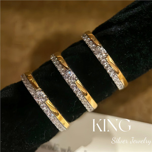 King Silver Jewelry S925 Sterling Silver Gold Plated Women's <b>Ring</b> Pave Setting Daily Wear Fashion <b>Ring</b> - Product Image 2