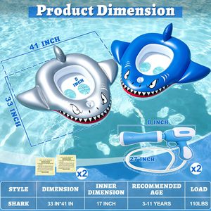 <b>Inflatable</b> Shark <b>Pool</b> Float <b>for</b> Kids 3 to 11 Years Swim Toy with Water Squirt Guns Safety Seat Toddler Ride-On Float <b>Pool</b> Game - Product Image 2