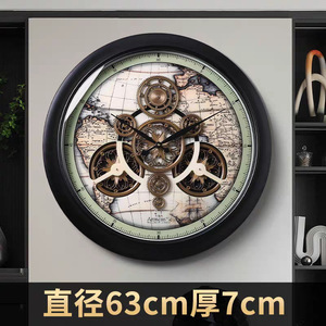 Luxury <b>Mechanical</b> Wall <b>Clock</b> Round Metal Gear Retro Design Living Room Decoration Battery Powered Single Face 7Cm Thickness - Product Image 4