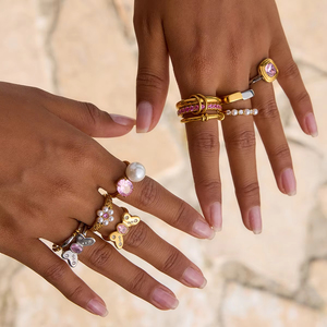 MIRADIAバレンタインギフト甘いロマンチックな18Kゴールドステンレス钢ジルコンラインストーン蝶オープンリング - Product Image 3