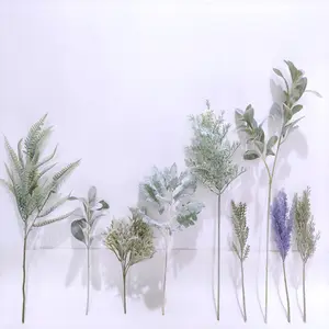 Faux Green Künstliche Pflanzen für die Dekoration Lämmer Ohr Beflockung Künstliche Blätter künstliche Kunststoff Farn blätter Salbei Blätter
