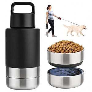 Bouteille d'eau de voyage pour chien isolée sous vide, anti-fuite, portable, 32 oz, thermos avec bols pour nourriture et eau - Product Image 1