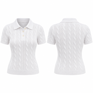 Suéter Polo para Mujer, Tejido de Cable, Dobladillo Acanalado Premium, Suave y Transpirable, Estilo Old Money, Top de Golf, Fabricante de Prendas de Punto Personalizadas para Mujer - Product Image 2