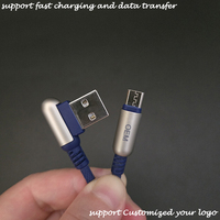 Kabel pengisi daya USB mikro Android V8, mini 90 derajat bentuk L nilon kepang cepat
