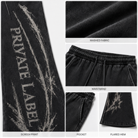 Pantalon de survêtement évasé pour homme en molleton de coton délavé, taille à cordon de serrage, imprimé sérigraphié effet vieilli, style streetwear décontracté, vente en gros