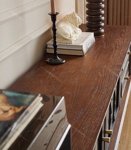 Meuble TV en bois massif de style mid-century, design multi-niveaux, gain de place, pour salon, salle à manger, multifonctionnel - Product Image 6