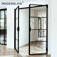 ROGENILAN Puerta Interior Francesa de Vidrio Templado Hueco, Puerta Abatible de Aluminio con Rejillas, Ahorro de Energía