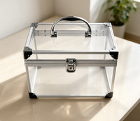 Boîte à cosmétiques portable de luxe en acrylique, transparente, avec organisateur en aluminium et étui de transport avec serrure