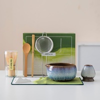 Bol à matcha en céramique à glaçure changeante de style japonais, origine Dehua, accessoires de service à thé, tapis à thé, fouet (Chasen), cuillère à matcha (Chashaku)