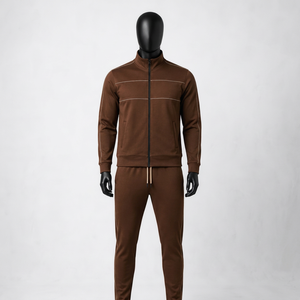 Brown Men's Tracksuit Set Zip Up Hoodie Jogger <b>Pants</b> Custom Logo Winter Sportswear Sweatshirt Outfit - Product Image 1