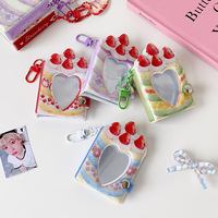 Mini album photo en PVC en forme de cœur creux, impression UV, motifs de cœurs de fraises, 16 pages intérieures, joli pendentif porte-clés pour le rangement des photos