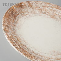 Service de vaisselle en céramique TESSWANG à glaçure réactive craquelée, marron rouille moucheté, assiettes, bols et plateaux ovales pour restaurant