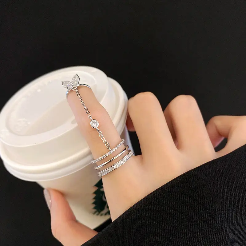 Butterfly Nail Ring finger Jewelry for Women Zircon Fingertip Exquisite Opening Adjustable Glitter Nail Tips Arts Accessories
