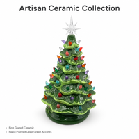 Großhandel Maßgefertigter Vintage Grüner Keramik-Weihnachtsbaum mit Bunten Lichtern und Sternspitze Retro Tischdekoration für die Feiertage
