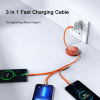 Personalización OEM 3 en 1 Cable USB retráctil 120W Cable de datos de carga rápida Cable cargador de teléfono colorido de moda portátil
