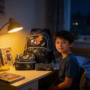 Ensemble de sacs à dos personnalisables en polyester pour enfants et étudiants avec sac à déjeuner, pour garçons, motif football, pour l'école primaire - Product Image 3