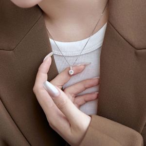 Dylam Rhodium Plated <b>Post</b> Diamond <b>Round</b> Solitaire 5A Cubic Zirconia Pendant Halo Necklace for Women - Product Image 2