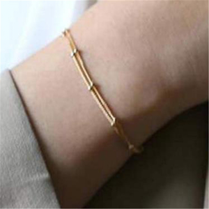 <span class=keywords><strong>Tobillera</strong></span> de doble capa para mujer, pulsera de tobillo Simple con cuentas, joyería de moda, tobilleras de acero inoxidable - Product Image 3