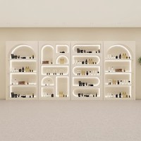 Étagère de présentation de magasin de détail personnalisée avec éclairage LED, stand commercial en bois, conception OEM avec taille, vitrine de présentation de cosmétiques et de parfums