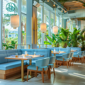 Banco largo de terciopelo con marco de madera de roble cuadrado nórdico, juego de muebles para cafetería y restaurante, silla y mesa para cafetería - Product Image 6