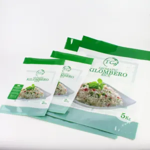 2kg 5kg food grade custom design transparent vacuum plastic 3 side seal rice zipper packaging bag with easy tear