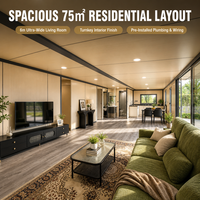 Maison conteneur extensible de 40 pieds, 3 chambres, 75 m², maison modulaire préfabriquée avec véranda de 2 m, structure en acier galvanisé