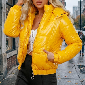 Wholesale Ladies Short Winter Reversible Puffer Coat Plus Size Warm Hooded <b>Sequined</b> Decoration Wool Waterproof Linen/Nylon - Product Image 3