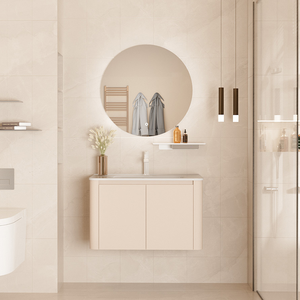 Meuble-lavabo mural en <span class=keywords><strong>bois</strong></span> massif au design moderne, taille standard, avec miroir LED et <span class=keywords><strong>armoire</strong></span> <span class=keywords><strong>à</strong></span> <span class=keywords><strong>pharmacie</strong></span>, garantie 5 ans, robinet inclus - Product Image 1