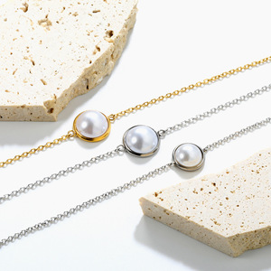 สร้อยข้อมือมุกสีขาวรูปไข่ เกรด AA ดีไซน์ทรงเรขาคณิต เหมาะสำหรับสวมใส่ทุกวัน เครื่องประดับสำหรับผู้หญิง - Product Image 2