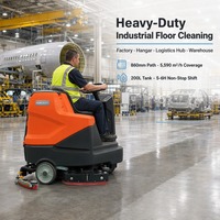 Autolaveuse autoportée 860 mm à double brosse, réservoir 200 L, 2x550W 36V 200Ah, autonomie 5-6h, nettoyeur ECO pour entrepôts logistiques, hôtels et supermarchés