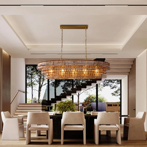 Grande <span class=keywords><strong>lampadario</strong></span> in <span class=keywords><strong>vetro</strong></span> illuminazione <span class=keywords><strong>Vintage</strong></span> lungo ovali grigie lampade sospese sopra la sala da pranzo - Product Image 5