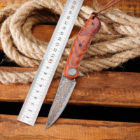 Couteau pliant classique GT-K4020-3 en acier Damas laiton, manche en bois de santal, cœur en acier VG10, couteau de camping pliant