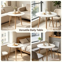 Table à manger ronde nordique de 60 cm, plateau blanc, aspect bois, pieds de 48 cm de hauteur, table basse pour salon, balcon