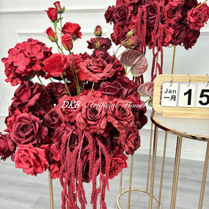 Boules de fleurs artificielles en roses rouges faites à la main pour centre de table de mariage, arrangement mural, décoration de mariage élégante - Product Image 3