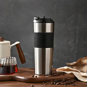 Stainless Steel Coffee Mug Portable Design Travel French Press With Silicone Sleeve For Outdoor