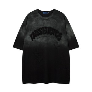 T-shirt Homme Rétro Délavé Effet Vieilli Robuste Brodé Manches Courtes 100% Coton Printemps-Été Nouvelle Tendance Imprimé Respirant - Product Image 4