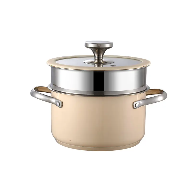 Hot Selling Customizable Kitchen Cook Double Bottom cookware sets with Glass Lid Stainless Steel Seafood Milk Soup Sacuce Pot