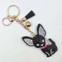 Gantungan Kunci Kulit Anjing Chihuahua Desainer Mewah Baru yang Lucu dengan Kristal Kartun, Rumbai, dan Lonceng untuk Tas dan Mobil