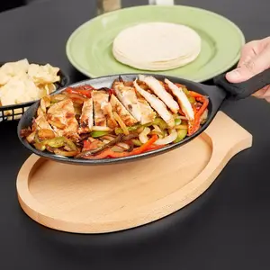 Cast iron preseasoned sizzling fajita plate set pepper lunch steak plate with handle