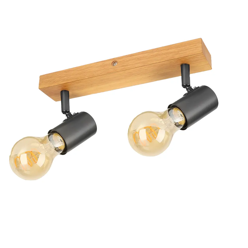 High Quality Metal Two GU10 Ceiling Spot Lights Bulb Design Wood Base Spotlights Lamp Light Decorative Luminaire Light