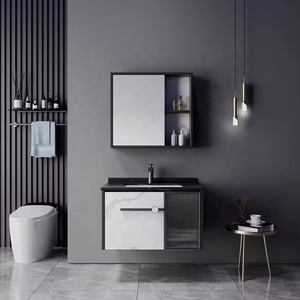 2025 nouvelle coiffeuse haut de gamme suspendue blanche grise personnalisée avec lavabo simple et miroir <span class=keywords><strong>pour</strong></span> hôtel appartement - Product Image 2