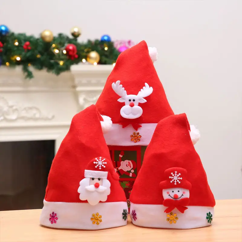 Incrível Bonito Procurando Personalizado Engraçado Louco Vermelho Crianças Criança Feliz Light Up Small LED Natal Chapéus