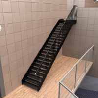 Escalier extérieur moderne en acier avec marches grillagées et plateforme d'entrée pour cour résidentielle – Durable et sur mesure