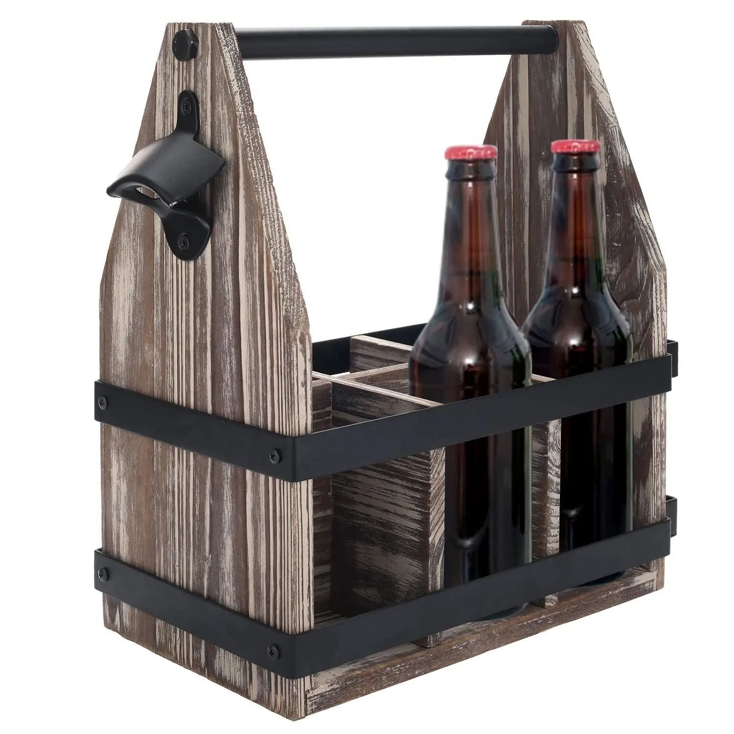 Portabotellas Vintage personalizado de madera sólida premium, soporte para botellas de cerveza, 6 paquetes