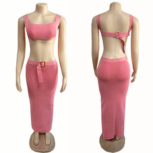 Conjunto de 2 piezas de punto elegante para mujer, conjunto de falda larga de verano 2024 para mujer, para mujer - Product Image 4
