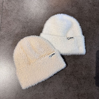 Hautfreundliche Weiche Kunstfell-Jacquard-Strickmütze für Damen Herbst Winter Japanischer Stil BRING Logo Patch Internet-Trend