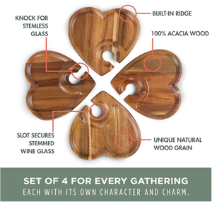 Heart Shaped Acacia Wood Charcuterie Board with Wine Glass Holder, Portable <b>Snack</b> <b>Tray</b> for Wedding & Parties - Product Image 1