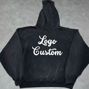 Vintage Logo surdimensionné lourd français Terry <span class=keywords><strong>Streetwear</strong></span> hommes délavé <span class=keywords><strong>pull</strong></span> sur sweats à capuche personnalisés blanc lavé à l'acide en détresse sweat à capuche - Product Image 2