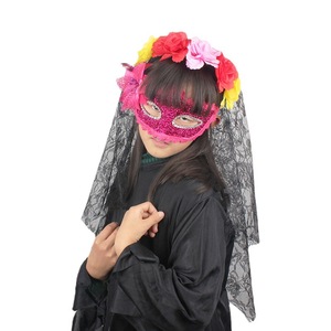 Serre-tête fantôme de mariée d'Halloween Fankasi avec voile en filet et fleurs colorées, accessoire de costume pour fête masquée - Product Image 5